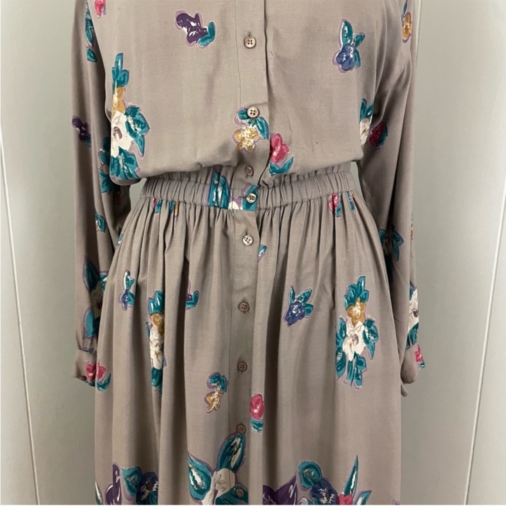 90s Floral Shirt Dress Women’s 14‎ Vintage Long Sleeve A-Line Cottage Prairie - Picture 3 of 7